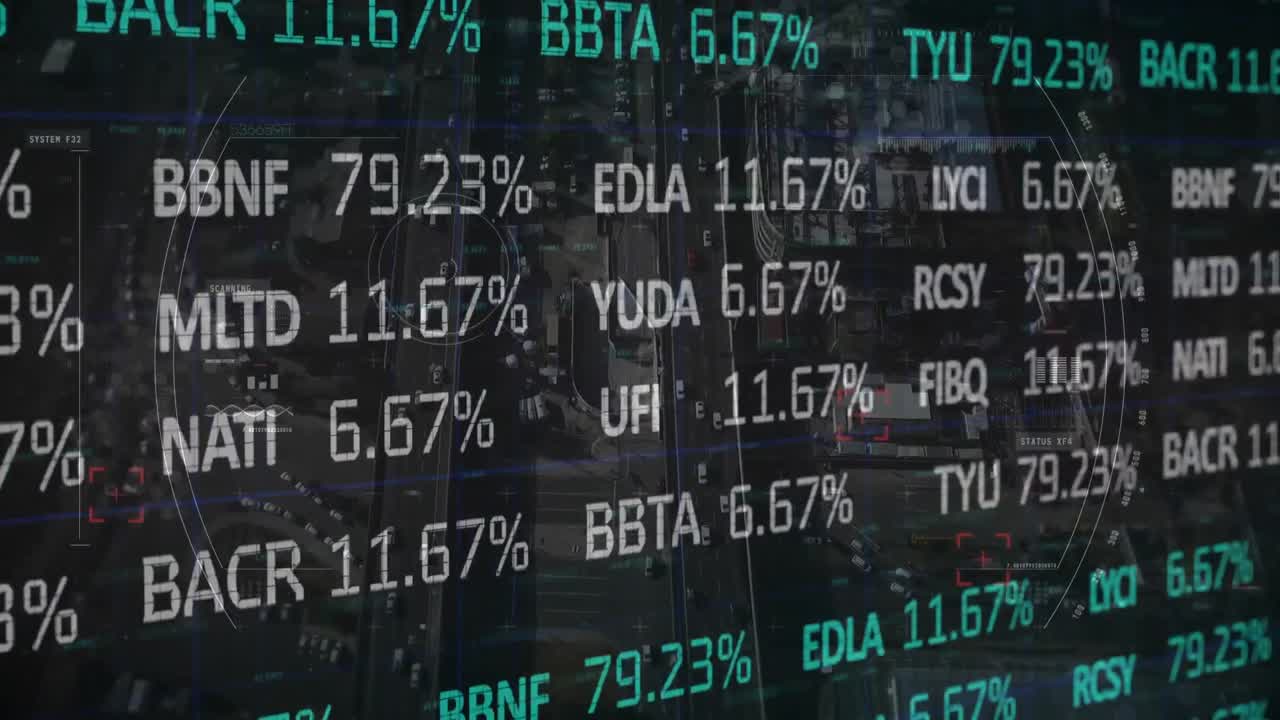 Stock market data processing against scope scanning over city traffic
