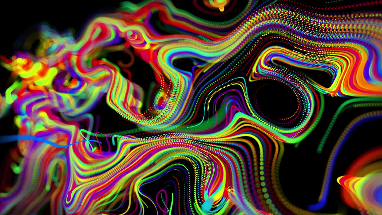 Flow of particles forms curled lines like glow trails of different ...