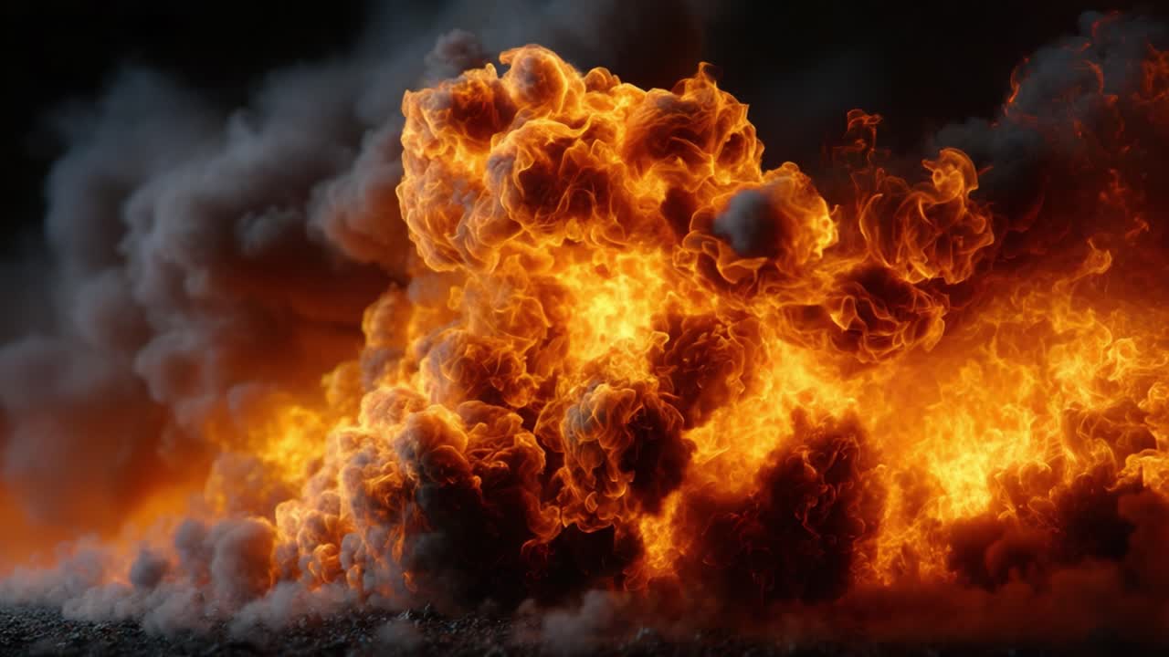 A Dramatic Display of Fire and Smoke Unfolds in a Cinematic Scene, Capturing the Intensity and Power of an Explosive Conflagration in Stunning Detail