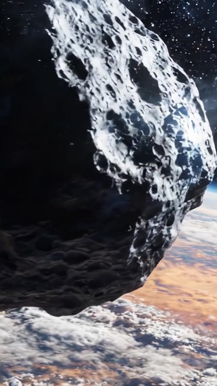 Un incontro cosmico: la danza dei corpi celesti nello spazio mentre gli asteroidi scivolano sulla superficie vibrante di un pianeta circondato da stelle scintillanti