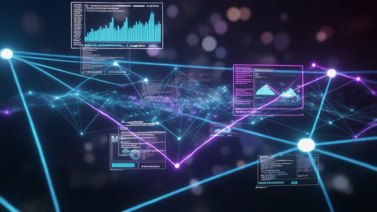 Futuristic Digital Network with Data Flow and AI Interfaces