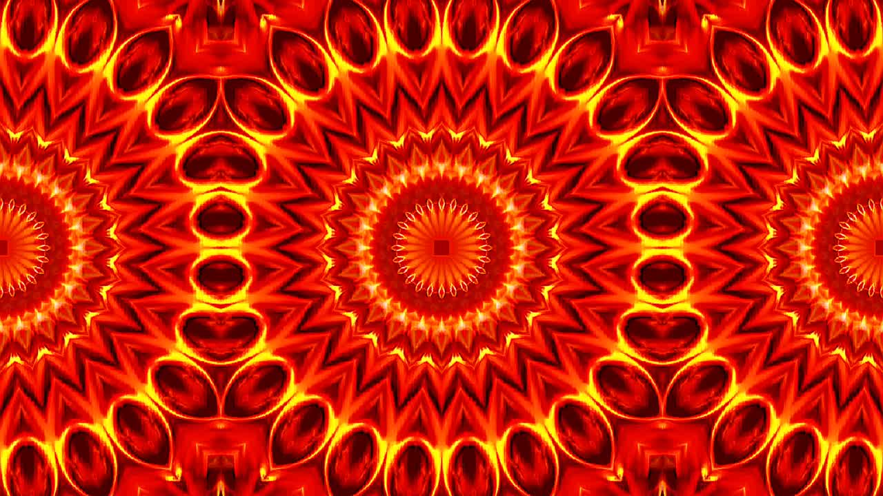 Bellissimo caleidoscopio astratto rosso che brilla, una luce radiosa che regola i movimenti sottili
