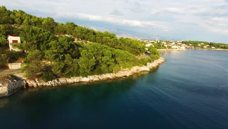 Aerial-drone-shot-of-the-treeline-in-Selca-Island-Brac-Croatia-Europe