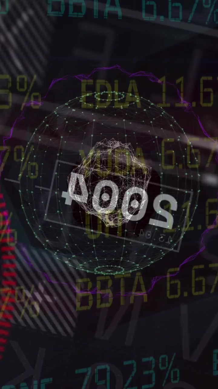 Animation af finansiel databehandling med globus på sort baggrund
