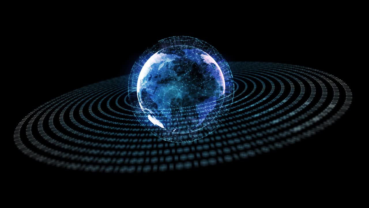 Earth Hologram Global Business Network Rotating.