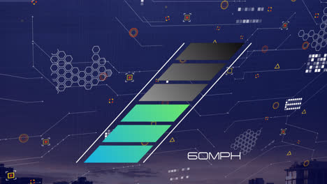 Animation-Des-Tachometers-über-Symbolen-Und-Stadtbild