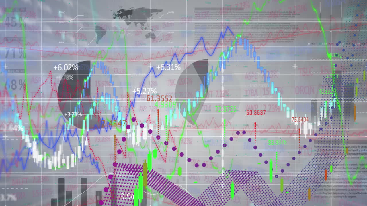 회색 배경에 스위스  ⁇ 발 위에 그래프의 애니메이션과 데이터 처리