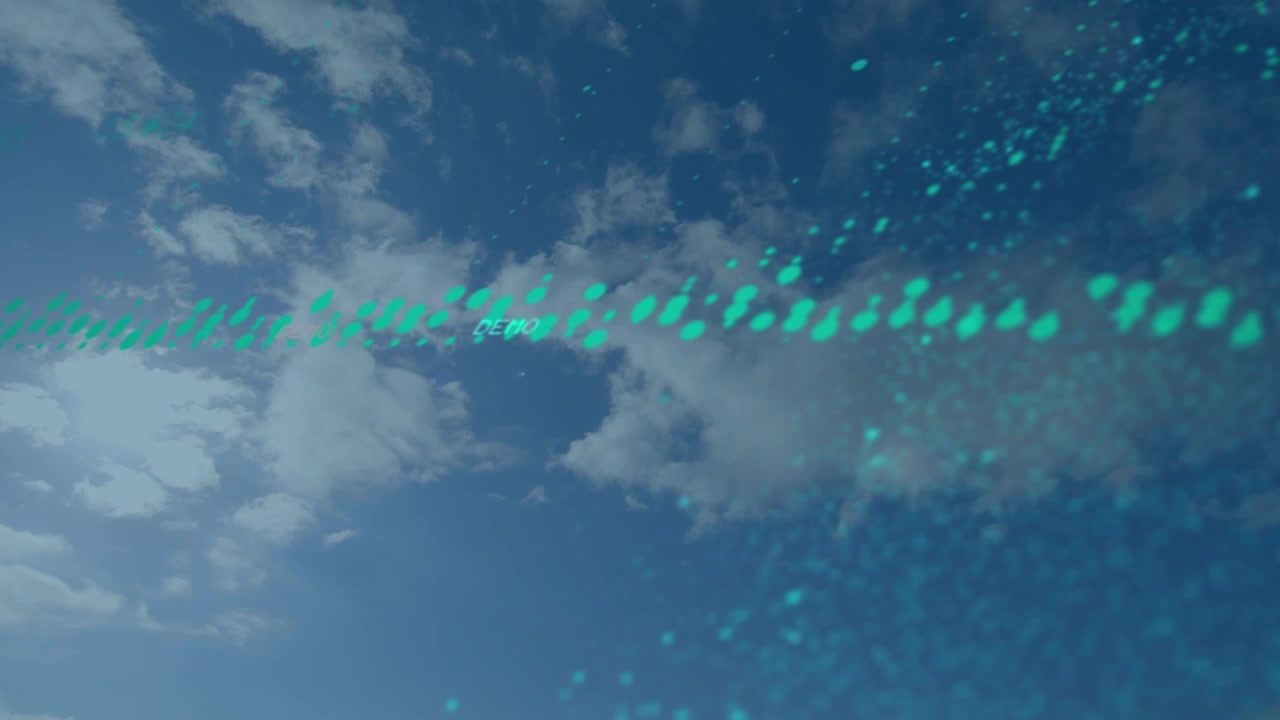 Animation of data processing over sky with clouds