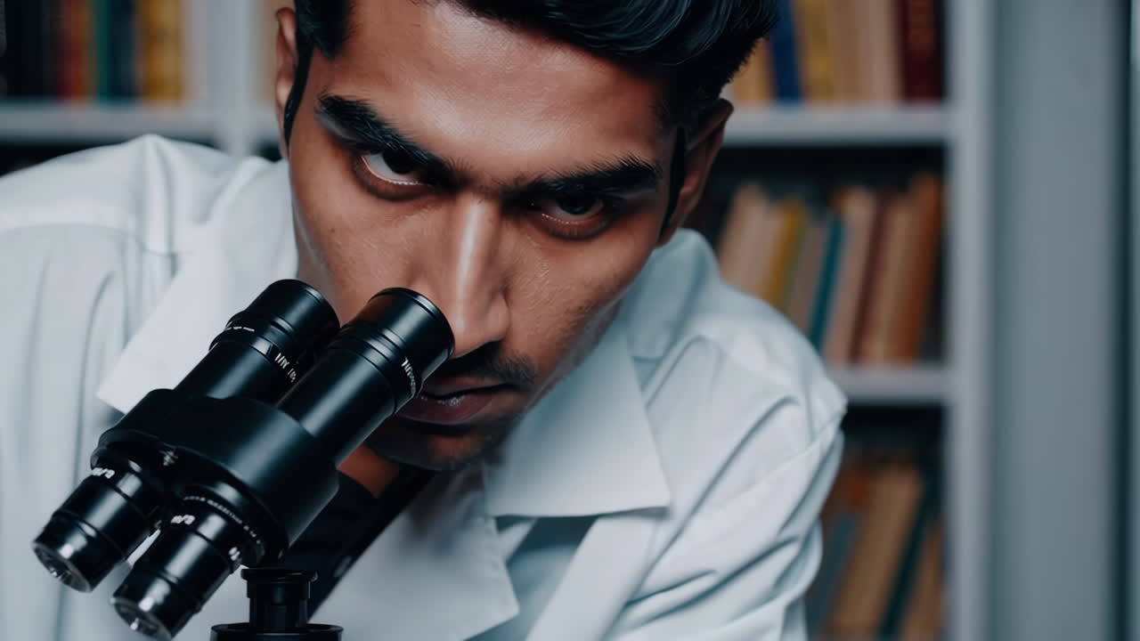 Scientist conducting research with a microscope