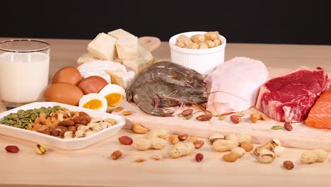 variety of protein sources arranged on a table