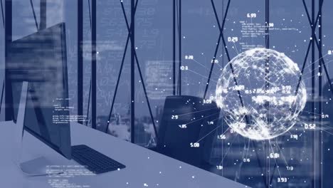 animation of financial data processing over empty office