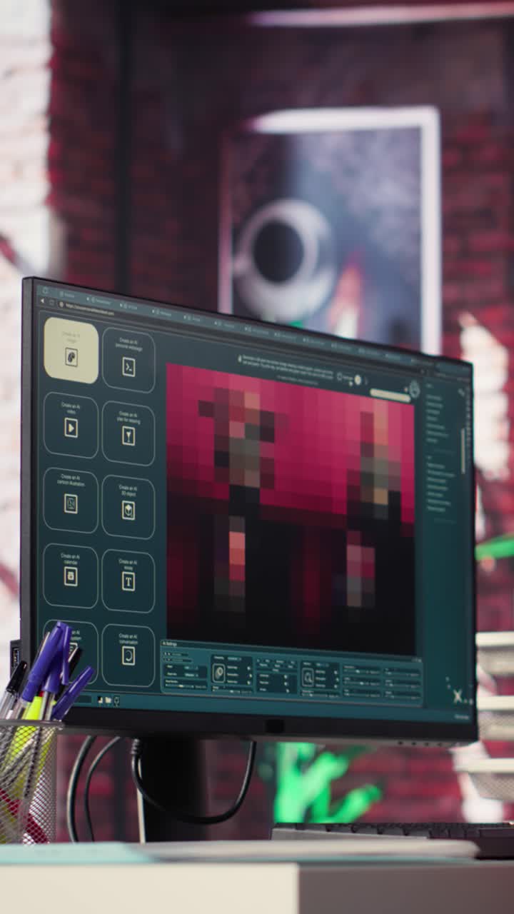 Vertical Video Woman expert developer works with photo editing software in her loft