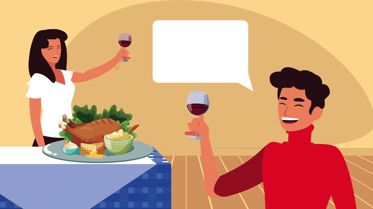 una pareja celebrando la cena.