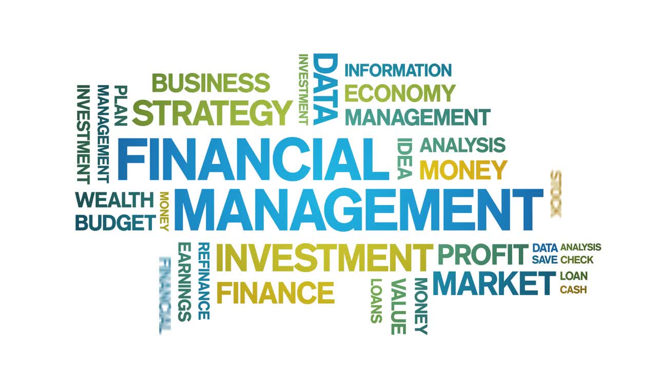 4k Financial Management Animated Tag Word Cloud,Text Animation seamless loop.