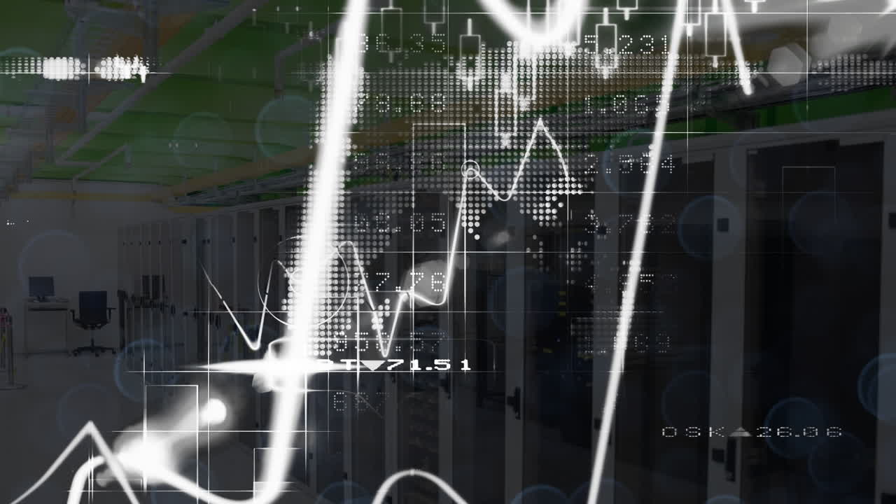 animación del procesamiento de datos en la sala de servidores