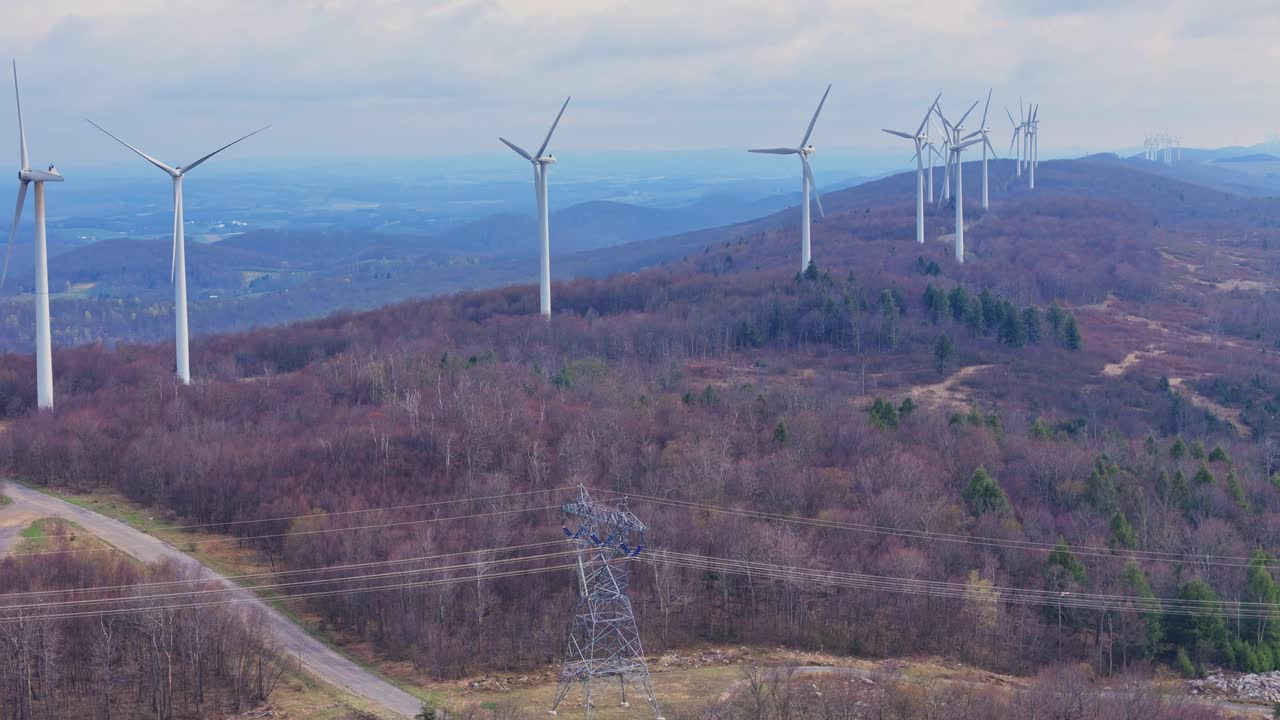 Mountaineer wind energy turbines on ridge in West Virginia generate renewable electricity, USA