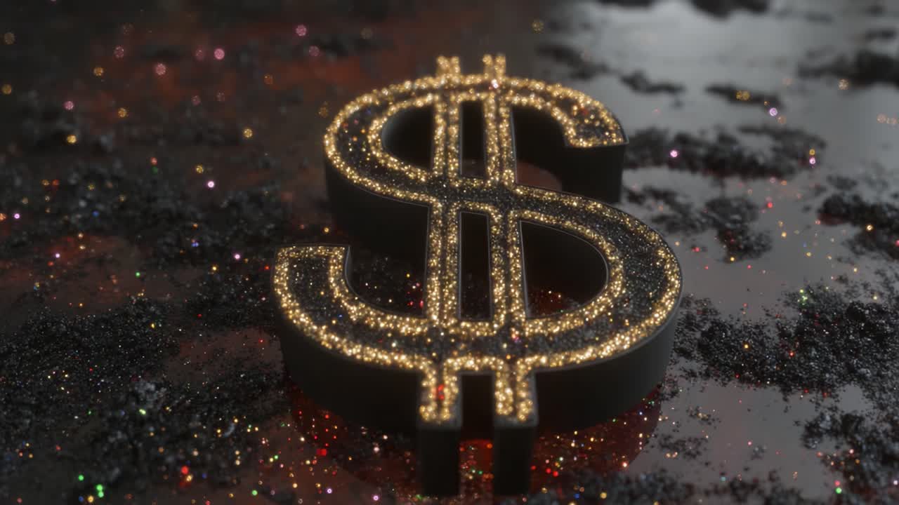 Simbolo del Dollaro Scintillante su Sfondo Brillante: Una Rappresentazione Visiva Accattivante di Ricchezza e Prosperità in un Ambiente Abbagliante.