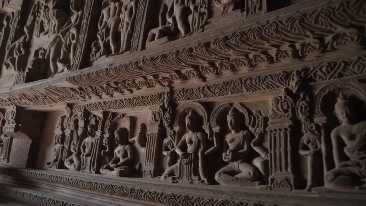 Ancient Temple Carvings with Monks