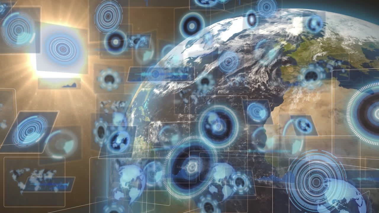 Digital data and network connections animation over Earth from space