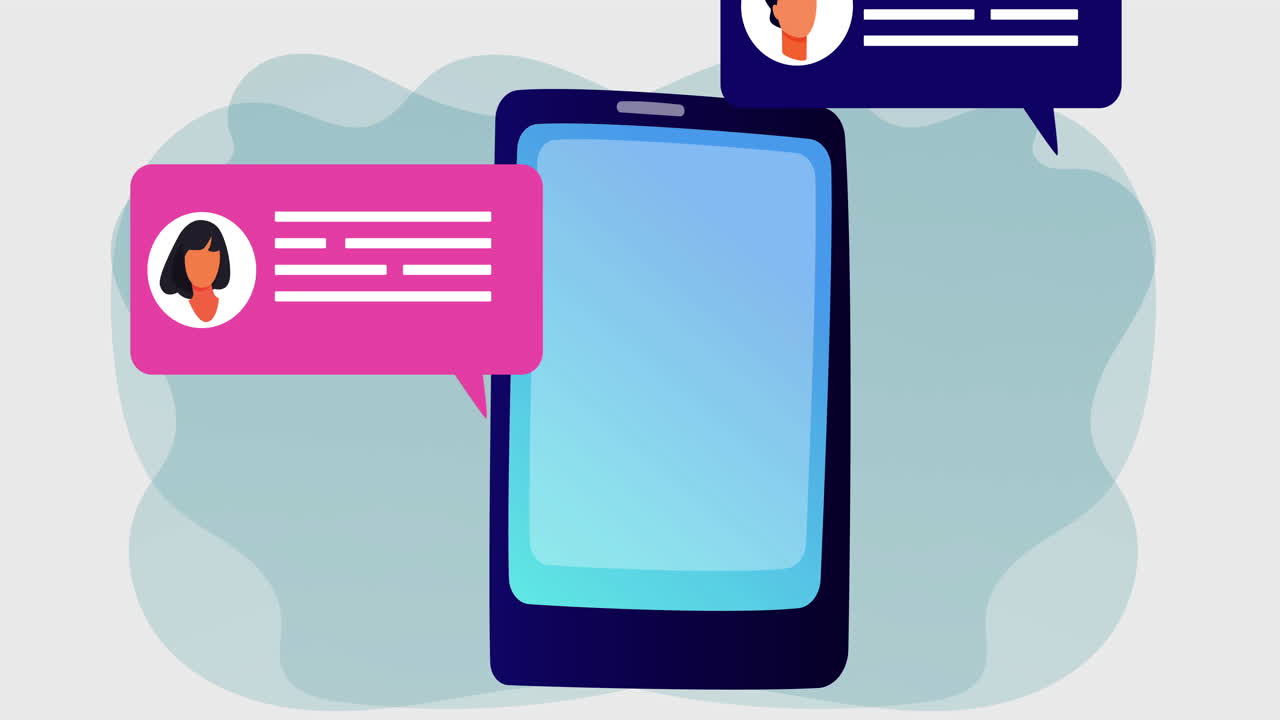 animación de la pantalla de la tableta digital con burbujas de habla de las redes sociales