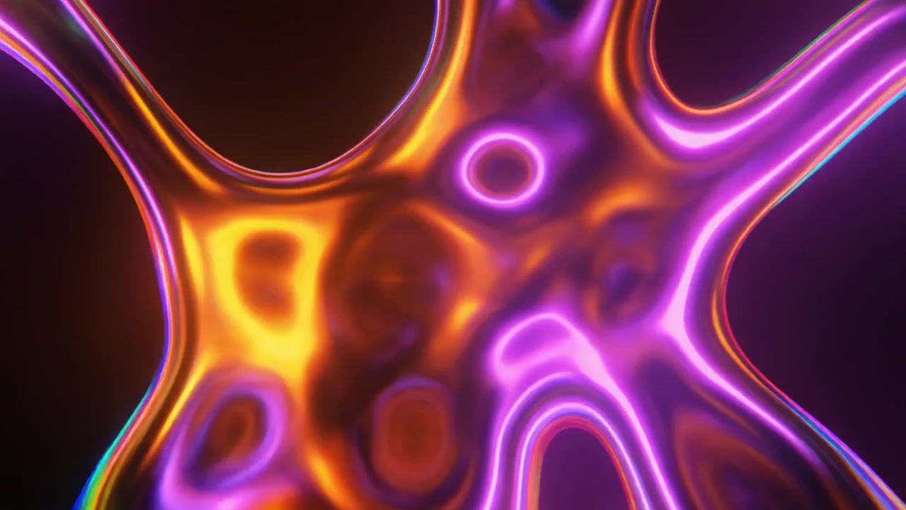 Abstract Liquid Metal Animation with Vibrant Orange and Purple Hues