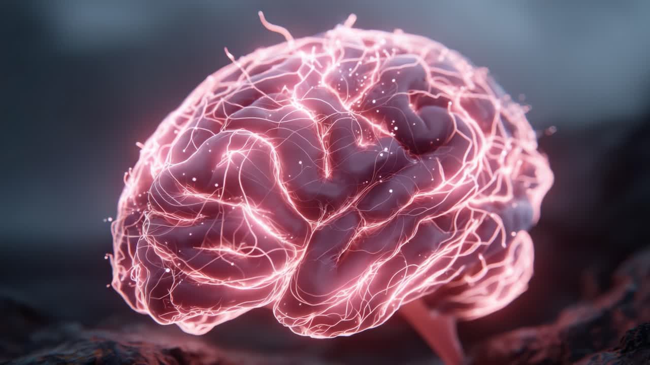 A Close-Up View of a Human Brain Illuminated by Glowing Neural Connections, Showcasing Intricate Details and an Ethereal Glow Against a Dark Background