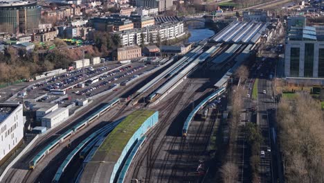 heuston railway station in saint james, dublin, ireland. - aerial shot