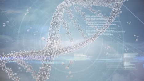 Digitale-Animation-Von-DNA-Und-Molekularen-Strukturen-über-Die-Datenverarbeitung-Vor-Wolken-Am-Himmel