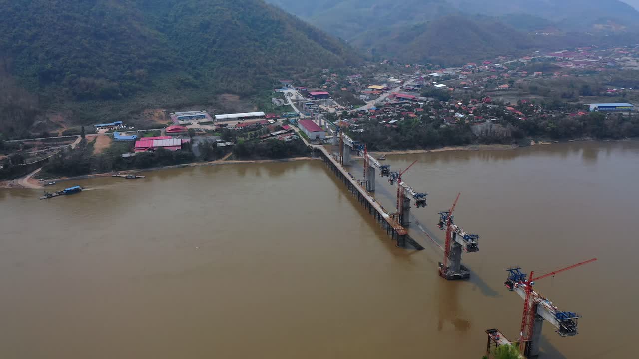 Bridge Construction Over River in Laos
