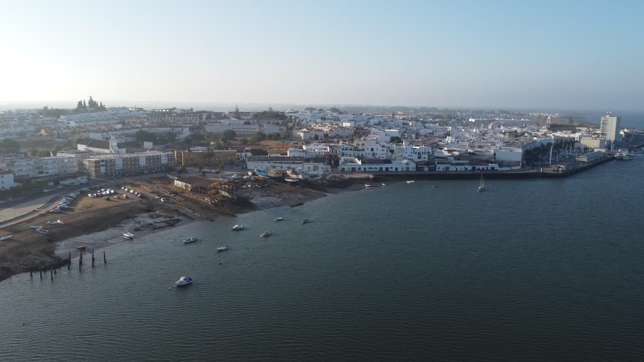 Aerial view of Ayamonte with Rio Guadiana in Spain