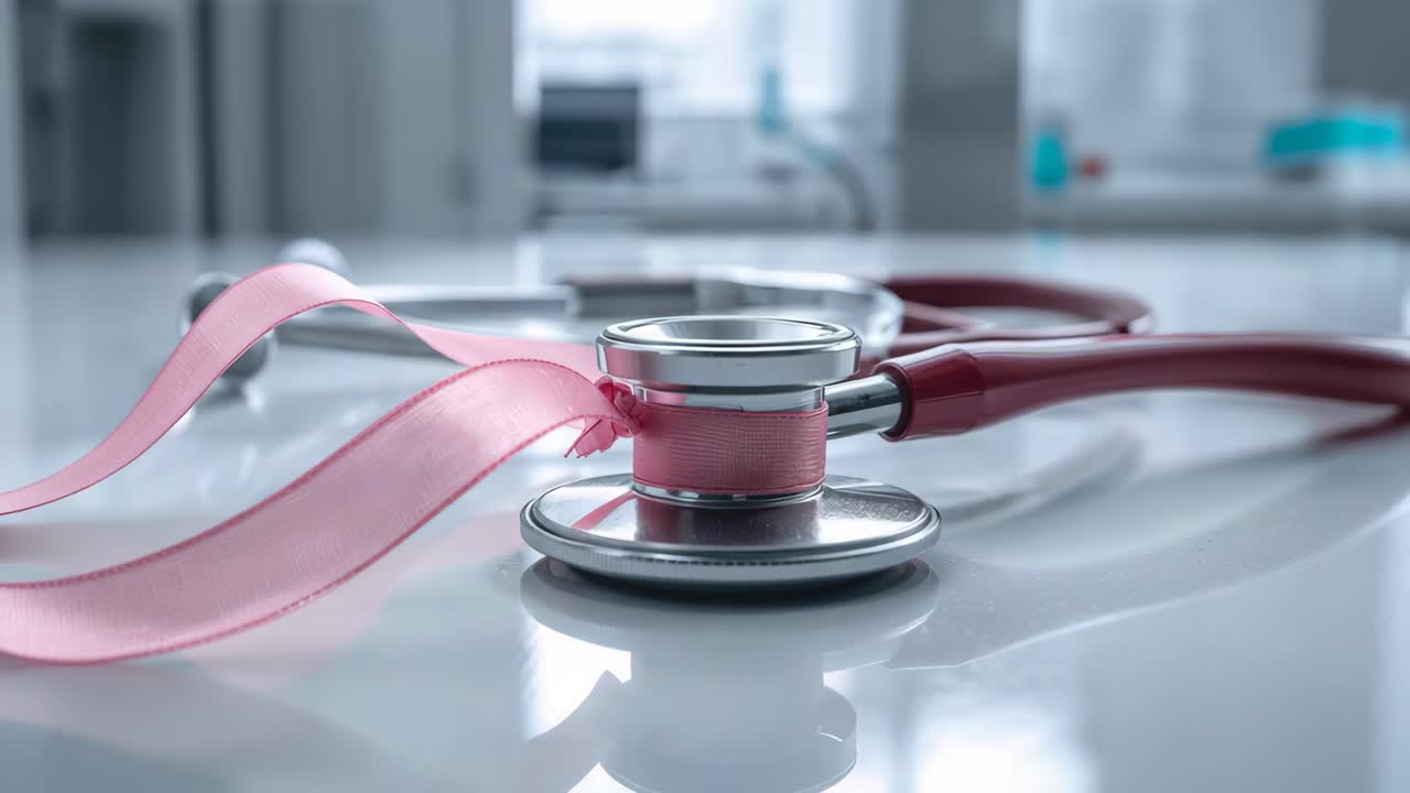 Breast Cancer Awareness with Stethoscope and Pink Ribbon