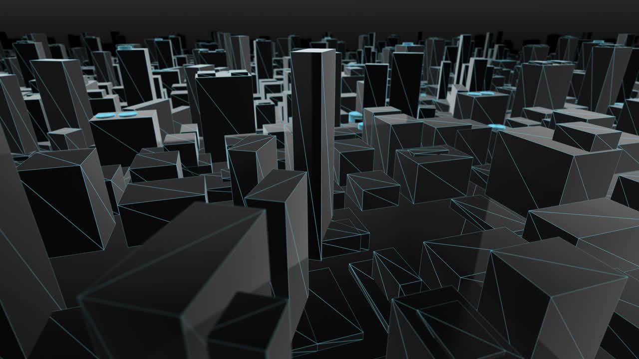 3d 도시 지도 파란 와이어 프레임 비행