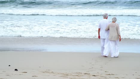 Älteres-Paar,-Das-Am-Strand-Spaziert