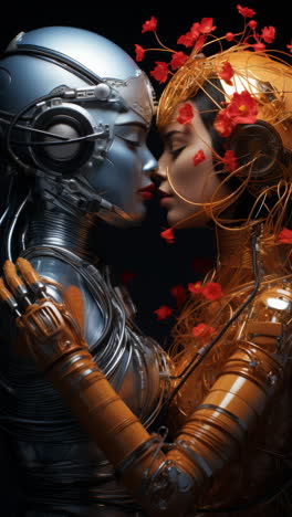 robots cyborg femeninos abrazando y enamorados hechos con ia generativa