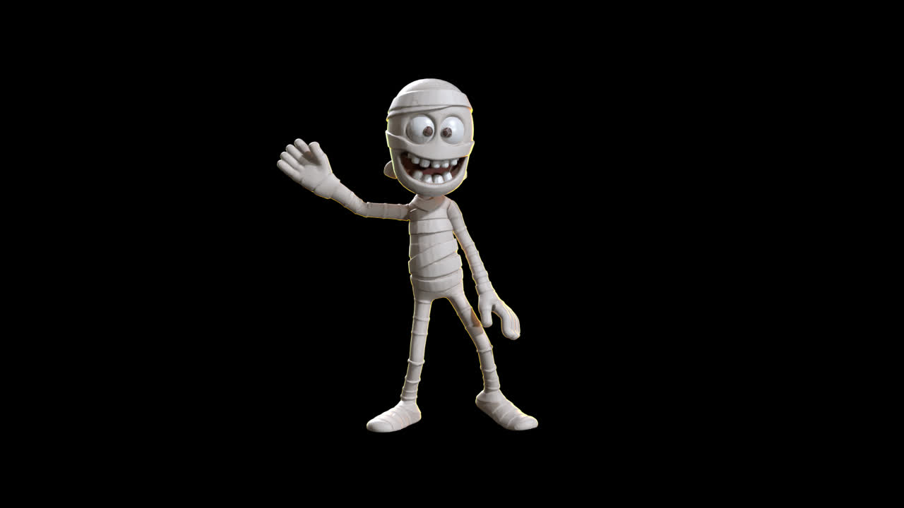Feliz Personaje de Momia de Dibujos Animados Saludando y Señalando