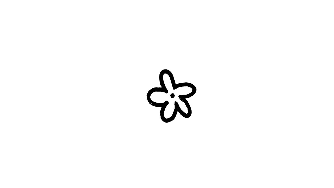 Forma di fiore rotante disegnata a mano su sfondo bianco