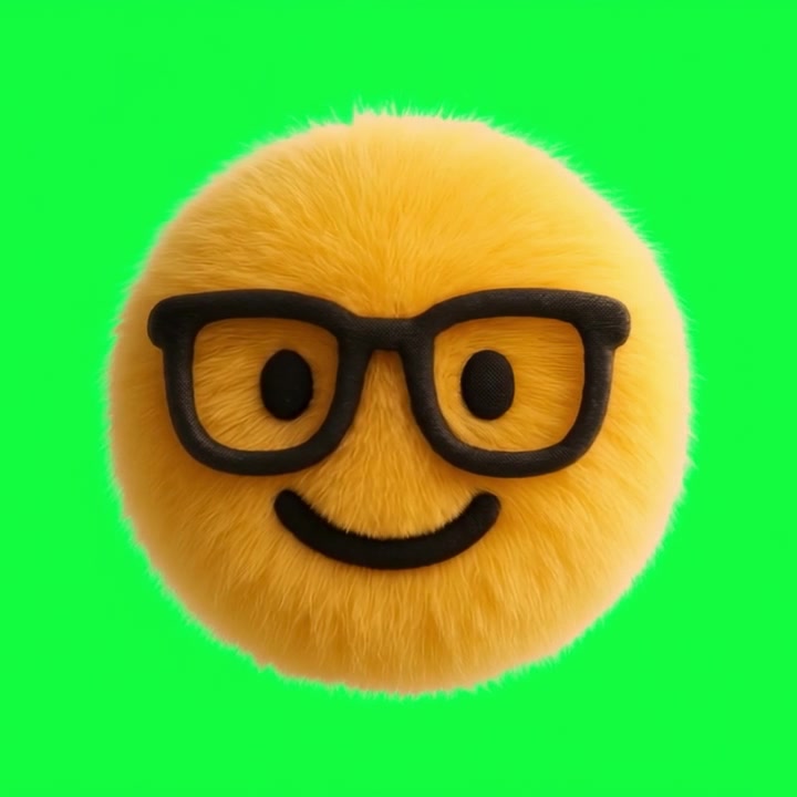 Emoji 3D animata gialla e soffice con gli occhiali che ruota su green screen