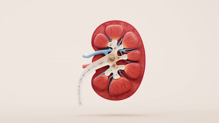 Kidney stone with biology and health care concept, 3d rendering.
