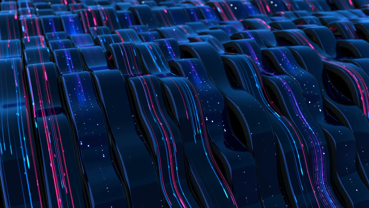 rutas de luz de neón en la superficie ondulada 3d reproducir animación de bucle sin costuras