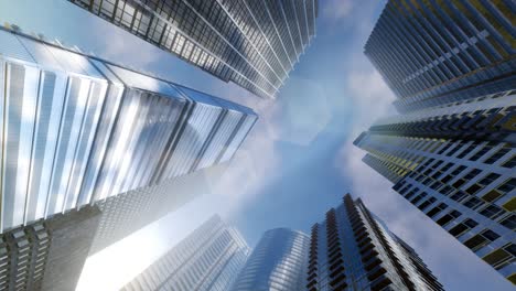 ventanas de la oficina de negocios del rascacielos con cielo azul