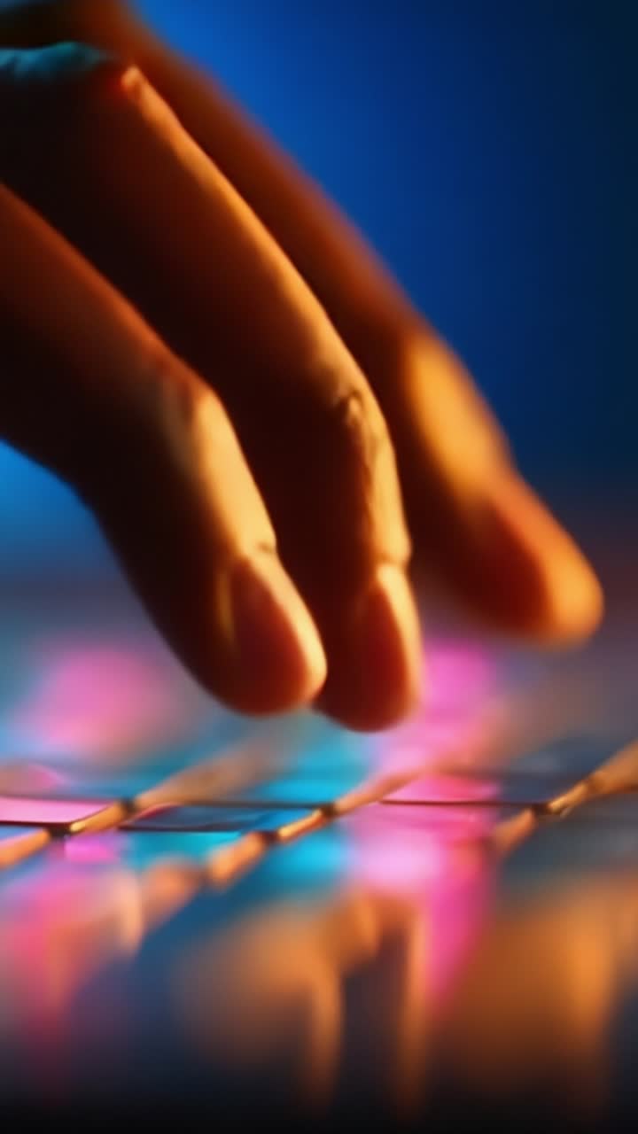 A Close-Up of a Graceful Hand Illuminating the Vibrant Colors of a Keyboard, Capturing the Essence of Digital Interaction and Creative Expression