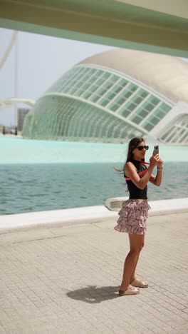 woman visiting modern architecture