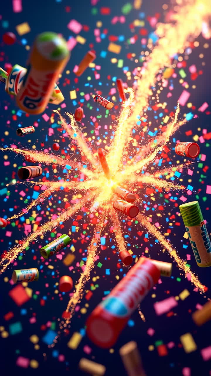 Vibrant Explosion of Confetti and Firecrackers