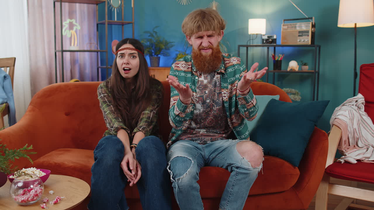 Family man woman asking why what reason of failure demonstrating disbelief irritation by troubles