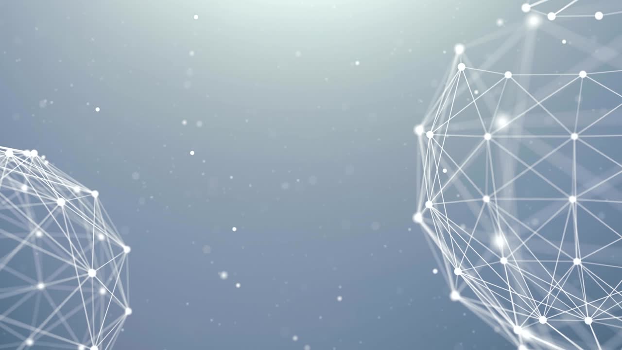 Abstrakt globus med partikler og pleksusstruktur. Digital teknologiplanet med kontinenter som danner vitenskapelige pleksuser og figurer. Voksende nettverksforbindelser. Sømløs løkkeanimasjon.