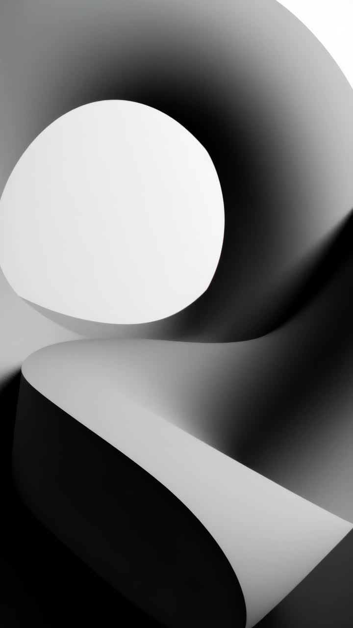 Abstract video concept with smooth, flowing shapes in grayscale