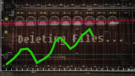 animation of statistical data processing against close up of a computer server