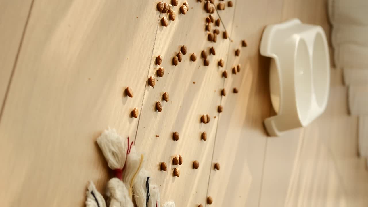 Spilled dog food on the floor