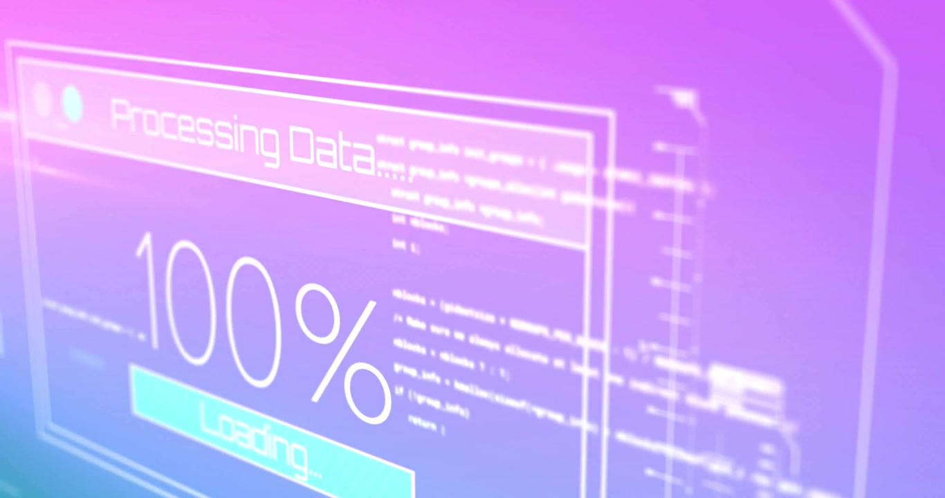Animation of digital data processing and text over pink background