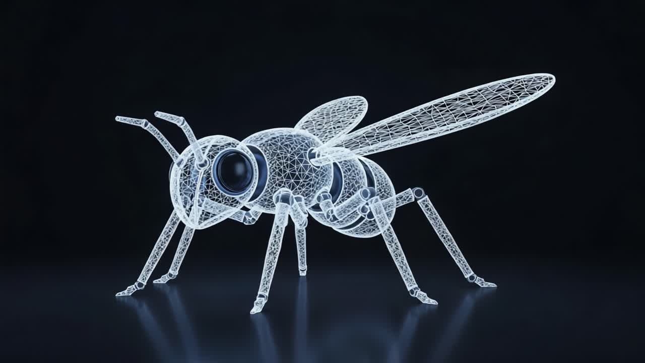 A Stunning 3D Representation of a Wireframe Bee: An Artistic Exploration of Nature's Pollinator in Translucent Geometry and Detailed Design